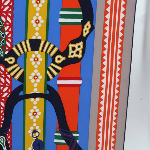 HERMES Carre 90 Fantaisie d�fEtriers Scarf Silk Blue Multicolor Auth 60781 - Picture 6 of 16